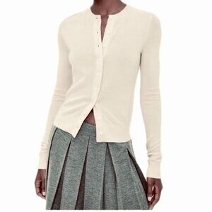 Camila Coehlo Lightweight Cardigan Sweater in Ivory Women's L Crew Neck NEW